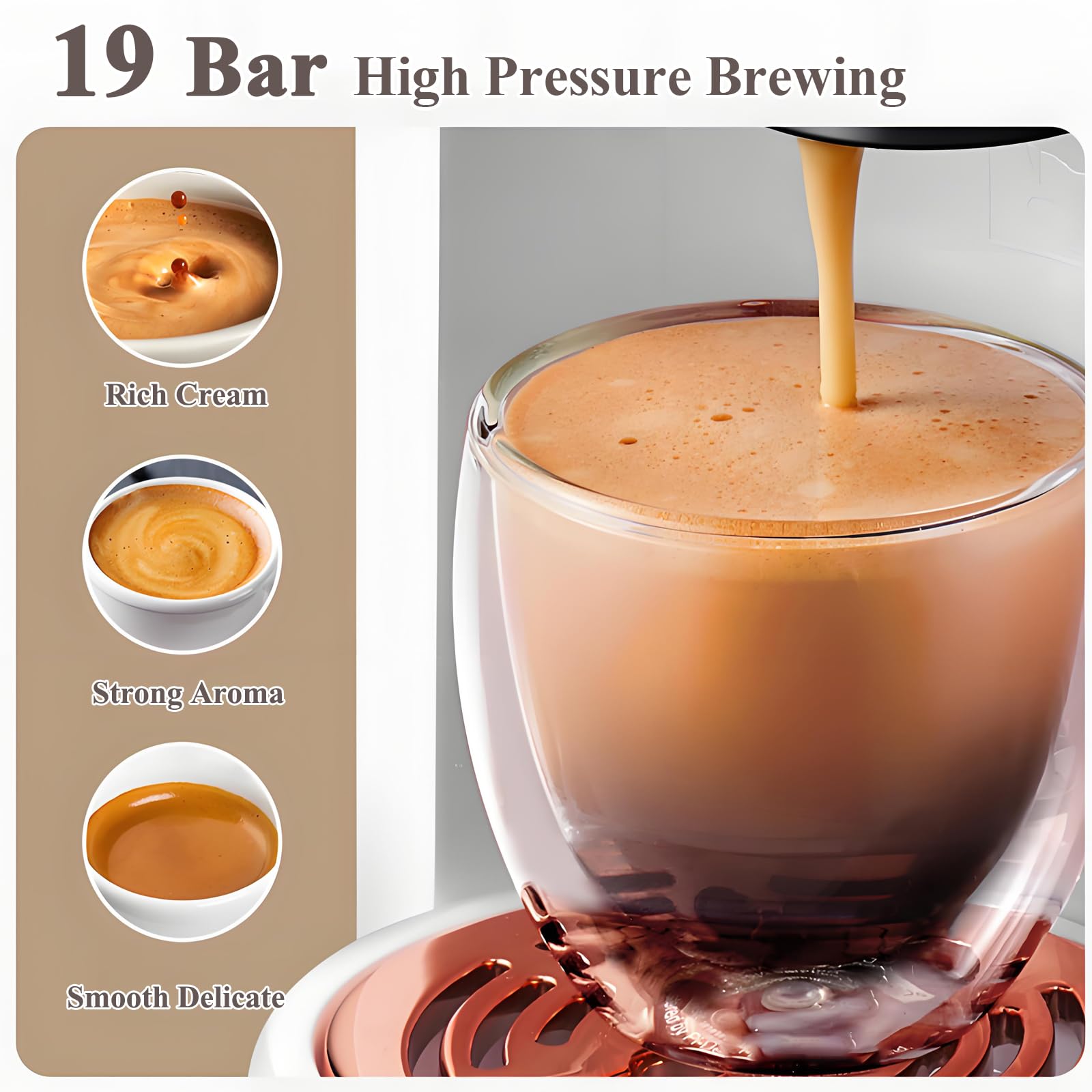 Cafetera 4 en 1 de 19 barras, diseño compacto, máquina de espresso de una sola porción caliente y fría para cápsulas K Cup, cápsulas Nes Original/DG y café molido en casa u oficina (negro)