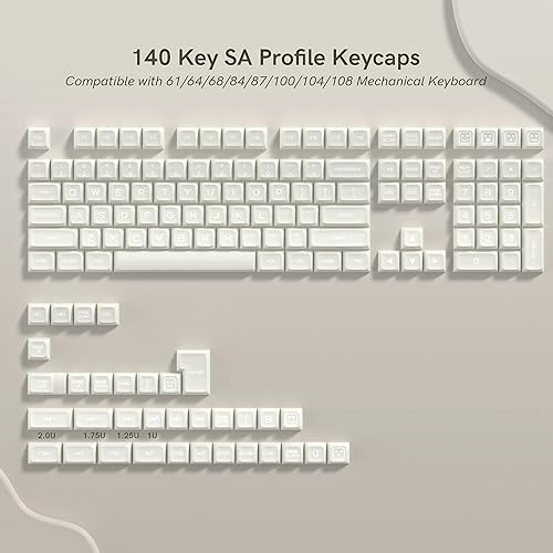 Miniatura 2 de dagaladoo Teclas de jade blanco PBT, estilo de tapas de teclas de cerámica, teclas de teclado translúcidas lindas, juego de teclas de perfil SA para