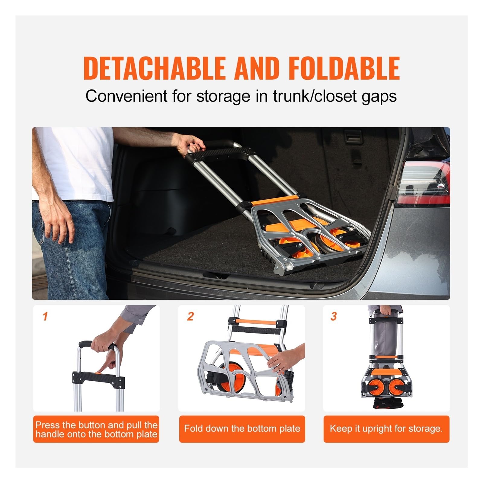 Carrello portatile pieghevole for carrello a mano da 176/275/309 libbre con maniglia telescopica e corda, compatibile for lo spostamento del magazzino(176 lbs)