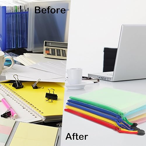 Miniatura 10 de Toplive Bolsa de malla de plástico con cremallera, 15 paquetes (tamaño A4A5A6, 5 colores), bolsa de malla impermeable para documentos, carpeta de