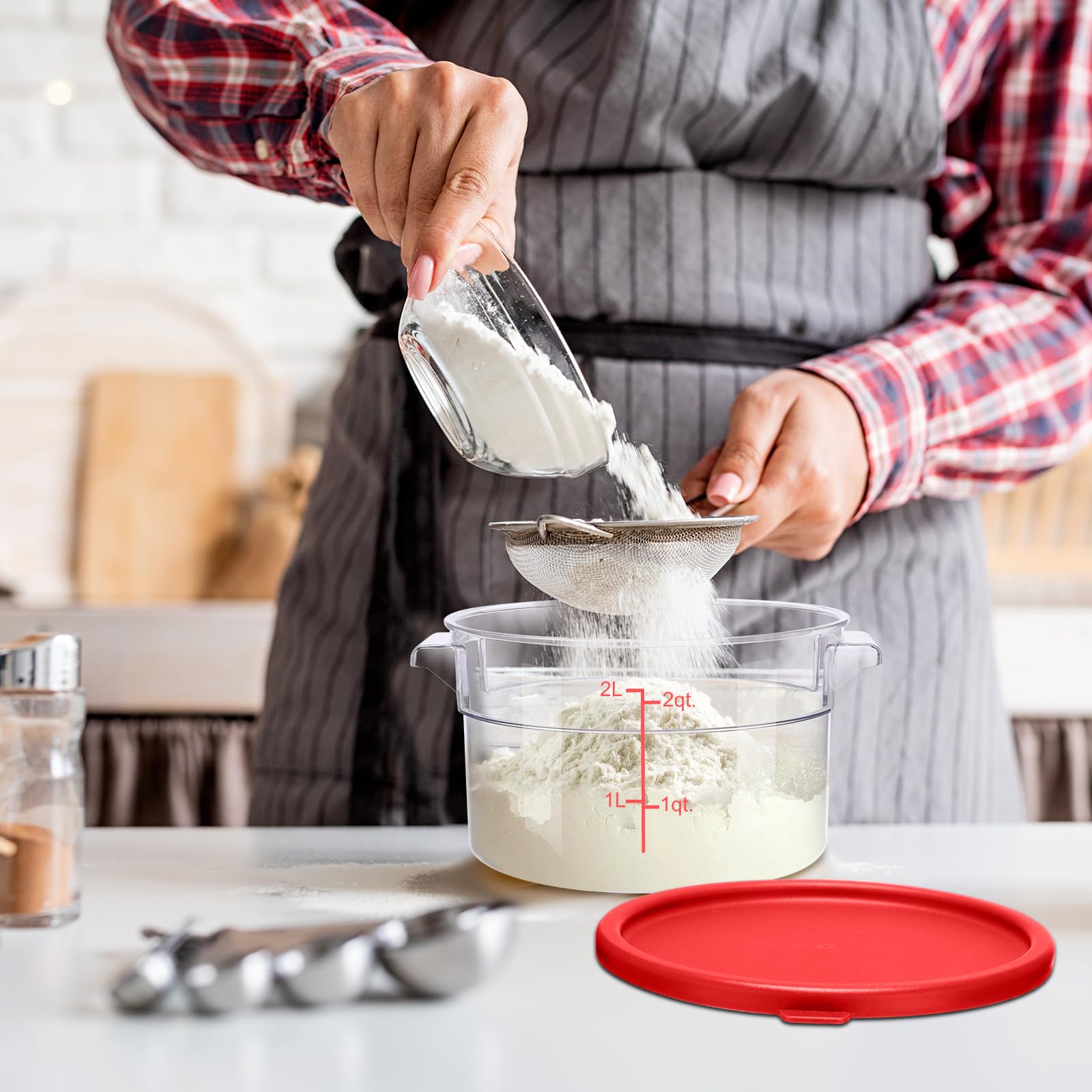 Ziliny Set di 10 contenitori per alimenti da 6 qt con coperchio, contenitori quadrati in policarbonato con scala traslucida per alimenti, per casa, ristorante, pasta, marinatura carne