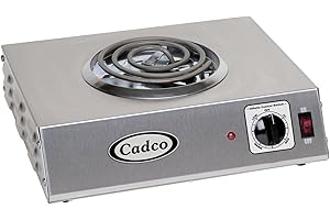 Cadco CSR-1T Countertop Single Element Electric Hot Plate with Stainless Steel Housing...