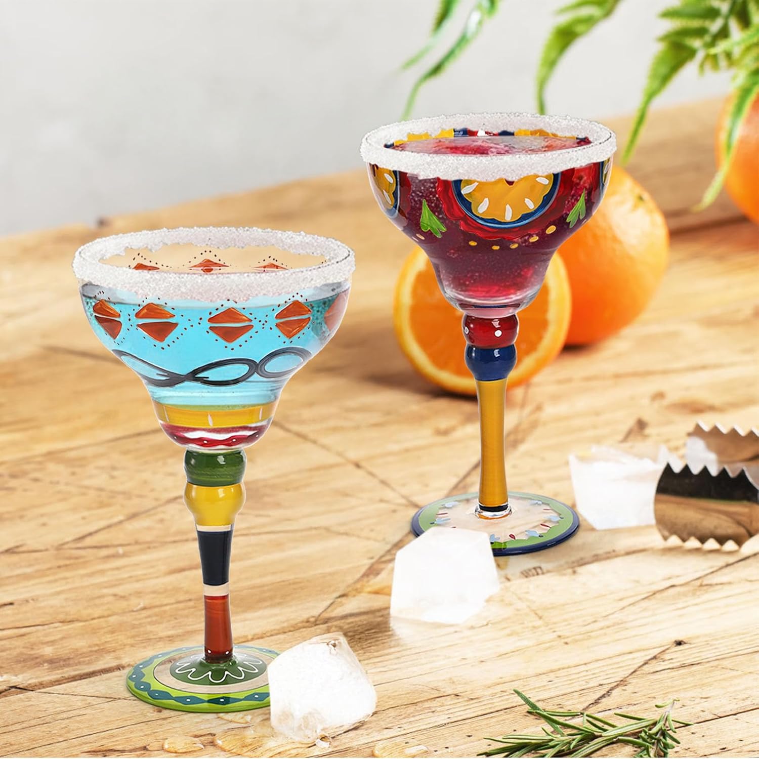 ZAVOOS Set of 2 Margarita Glass, 10 Oz Mexican Hand Blown Glasses Modern Bar Cups for Martini, Handcrafted Coupe Drinking Glassware Stemware for Cocktail Champagne, Party Decorations