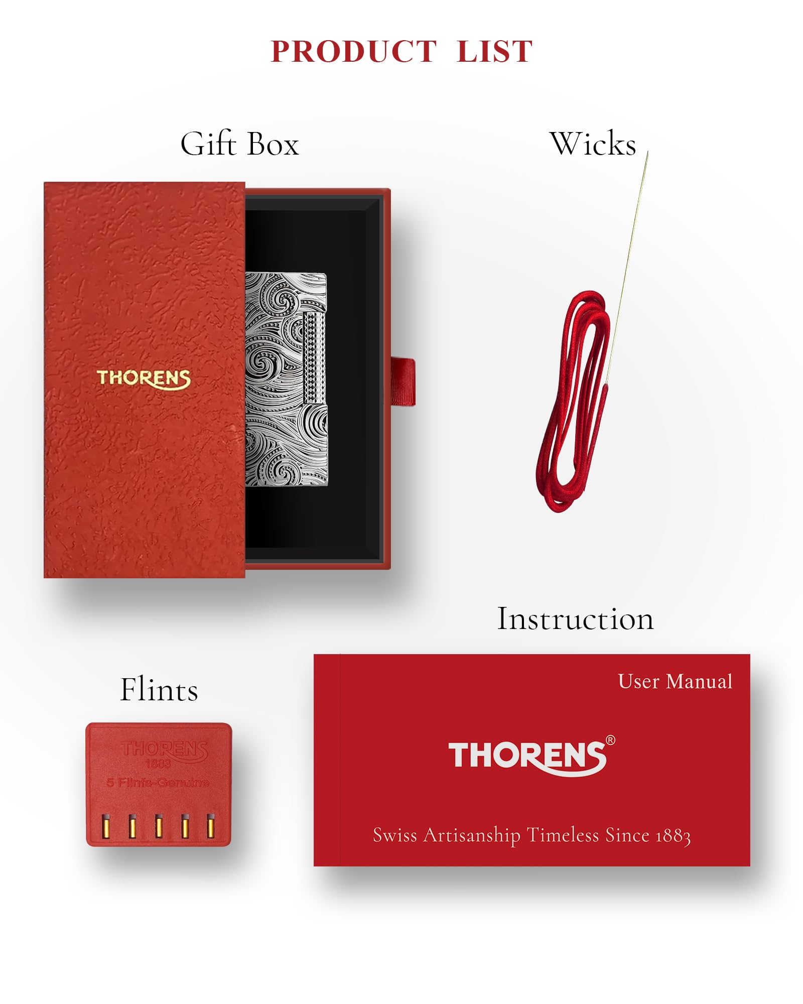 THORENS Narrow Lighter - Starry Sky Mechero de Queroseno y Latón | Side-slip, flip-top, plata, retro clásico, compacto, recargable, llama suave, relieve tallado, regalo coleccionable hombre