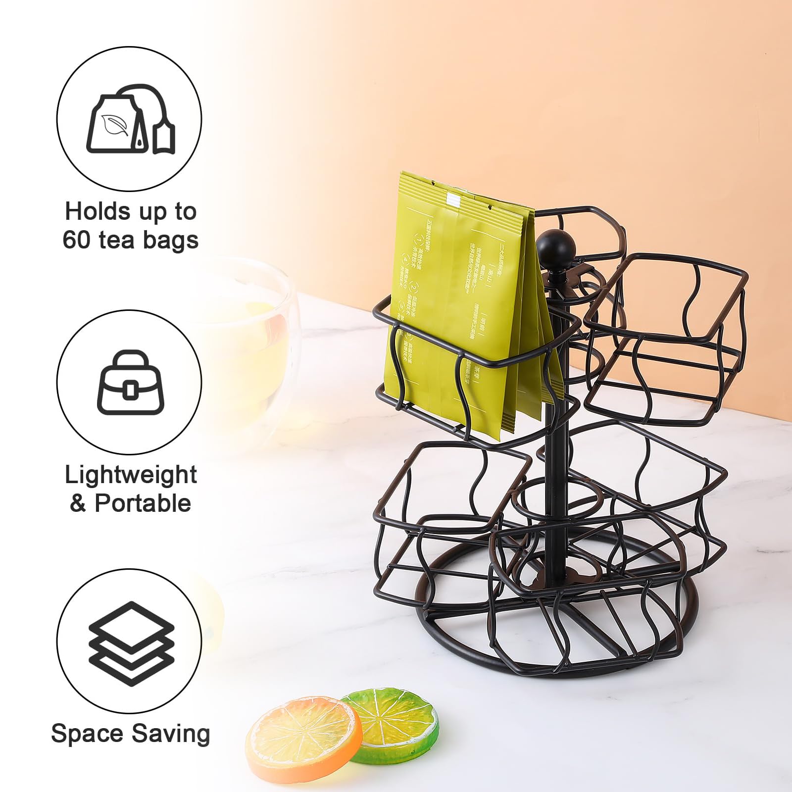Organisateur Rotatif pour sachets de thé à 2 Niveaux, boîte à thé en métal avec 8 Compartiments, étagère de Rangement Polyvalente pour Le Bureau et Le Salon