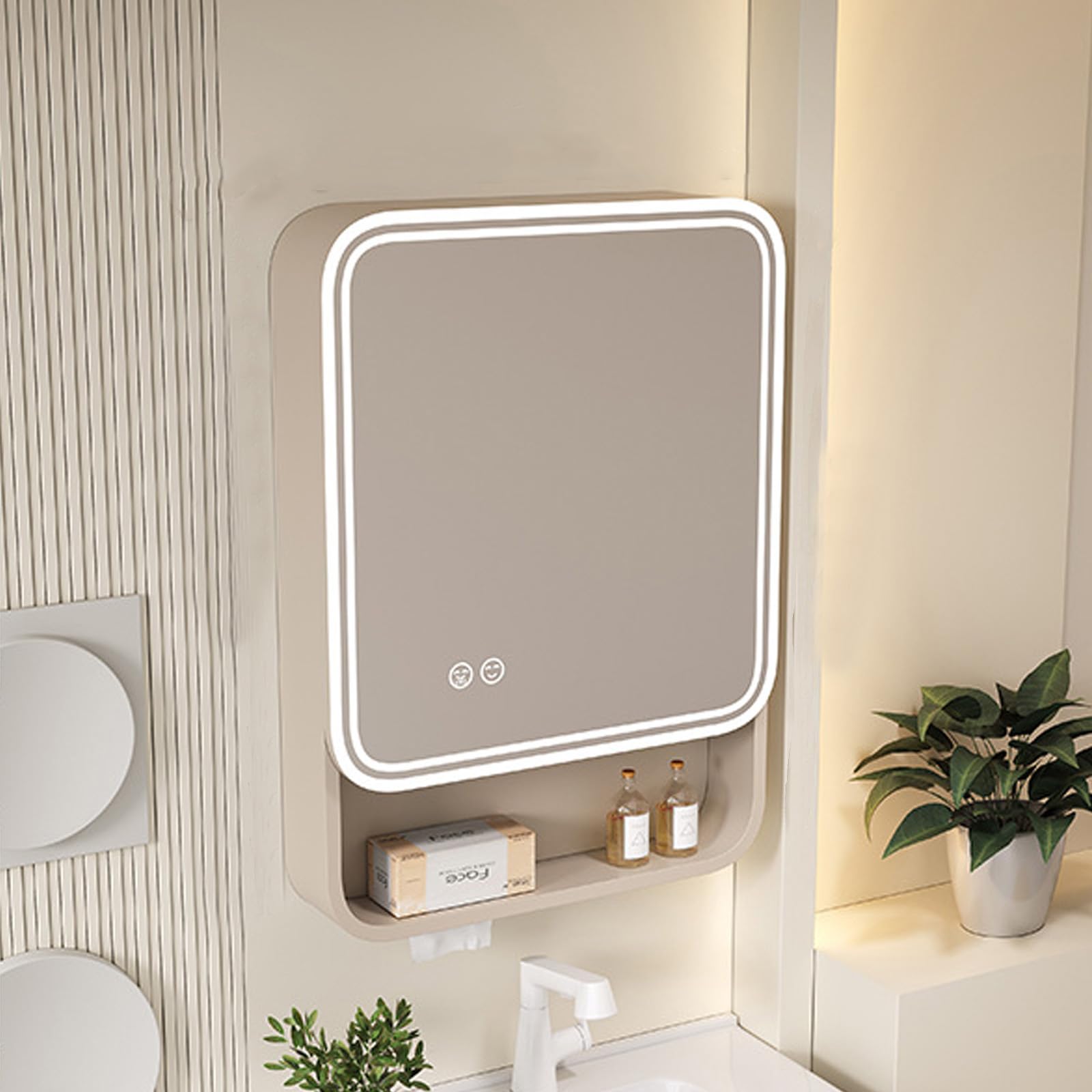 FGXHHS Smart LED Cabinet - Illuminated Touch Control with Multi-Storage Space & One-Click Hinge Removal Modern Medicine Storage Solution for Stylish Bathrooms