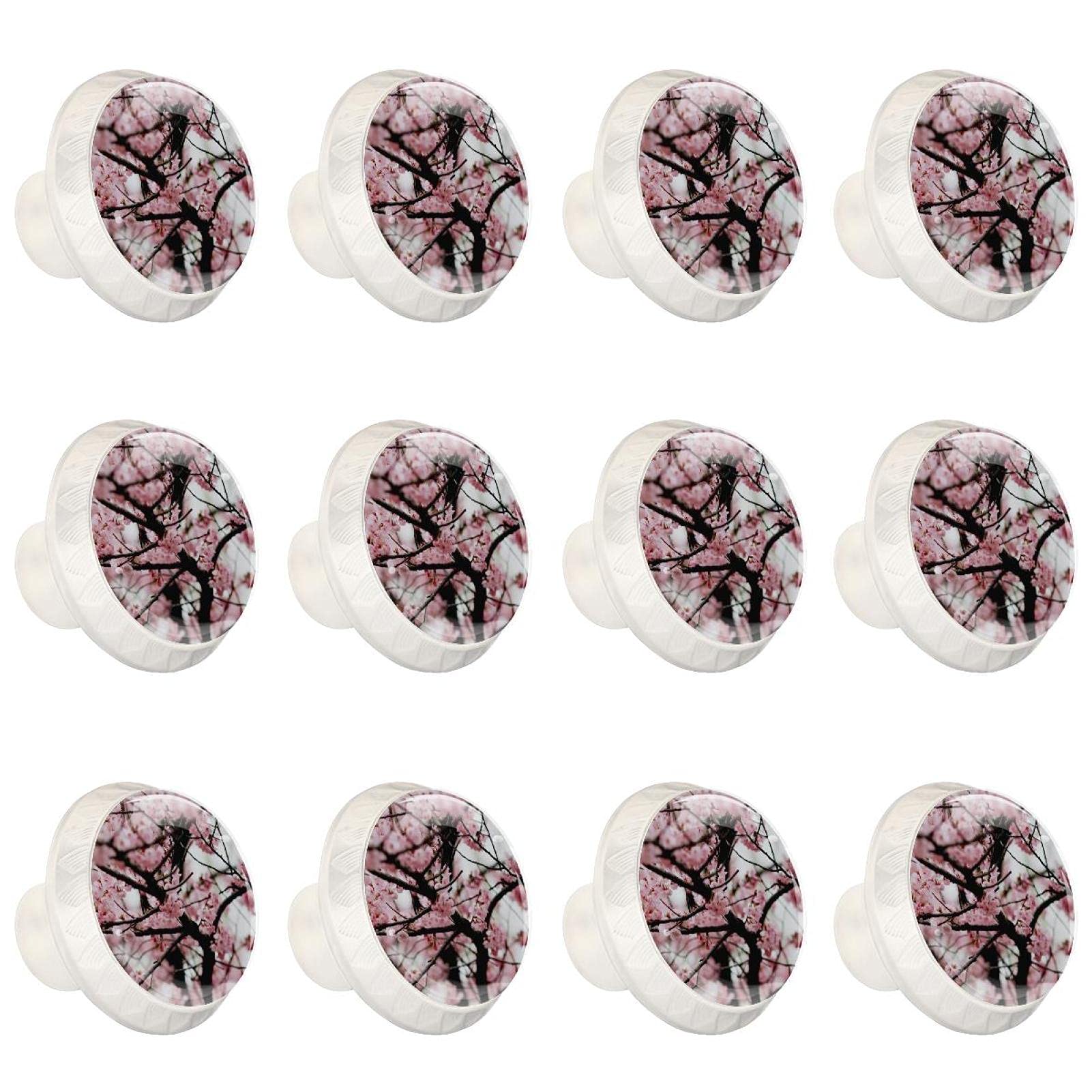 Boutons d'armoires de cuisine ronds en motif fleurs de cerisier rose pour tiroir lot de 12