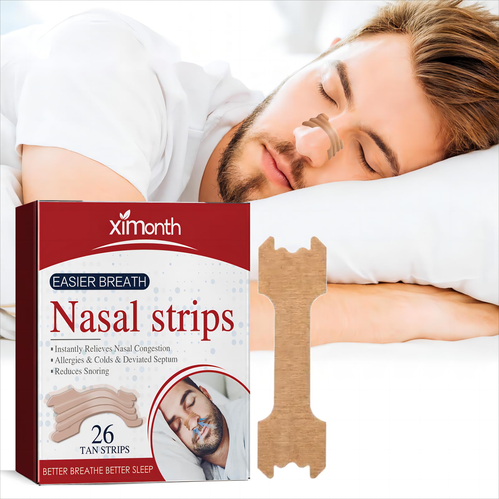 ENCHKAI Ximonth Nasal Breathing Strips for Congestion Relief, Enhanced Air Flow and Better Sleep, Set of 26