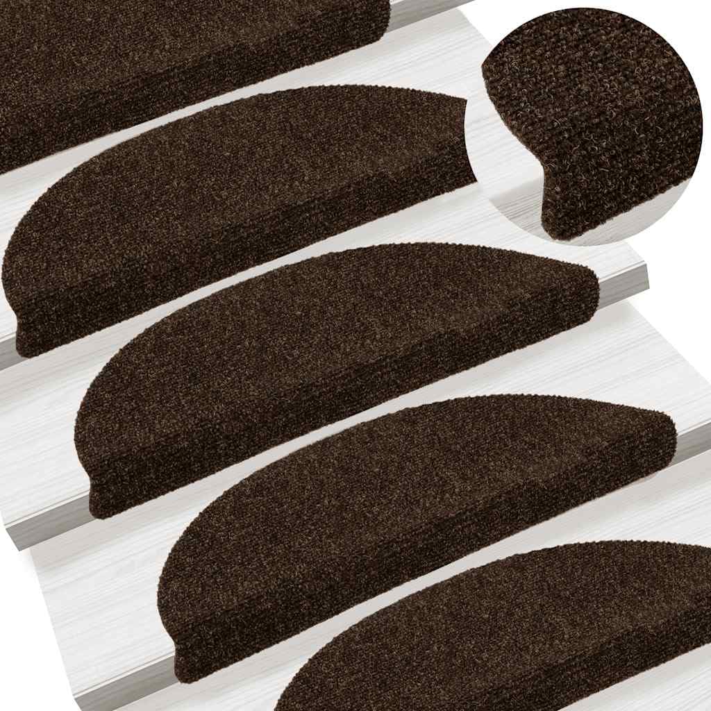 Lot de 5 tapis d'escalier autocollants - 56 x 17 x 3 cm - Marron - Semi-circulaire - Avec design antidérapant - Pour escaliers en bois et intérieur - Isolation acoustique et sécurité