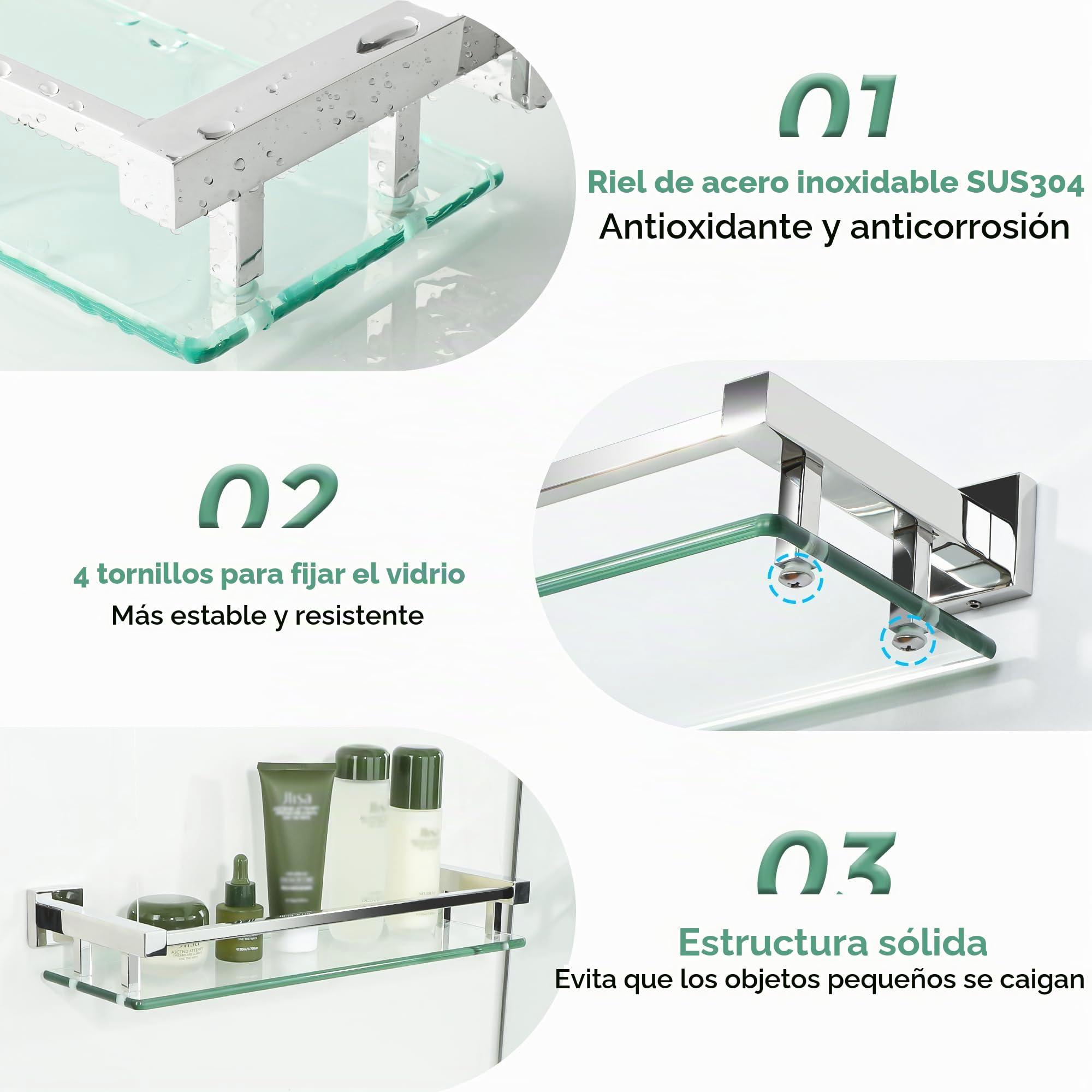SAYAYO Estanteria Baño, Estanteria Ducha Cristal Pared Accesorios Baño Champú Organizador Baño Pulido Acero Inoxidable Soporte de Ducha de Vidrio para Baño 412mm x 130mm x 70mm, EGC2000-40-C