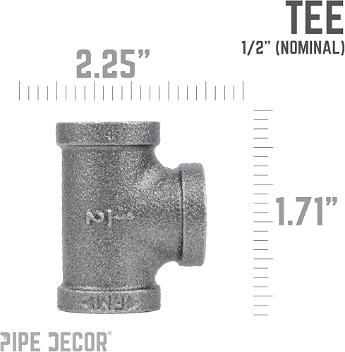 Vista 11 de PIPE DECOR - Codo de salida lateral de 1/2 pulgada, accesorios de hierro maleable negro para tuberías, pezones y accesorios estándar de 1/2 pulgada