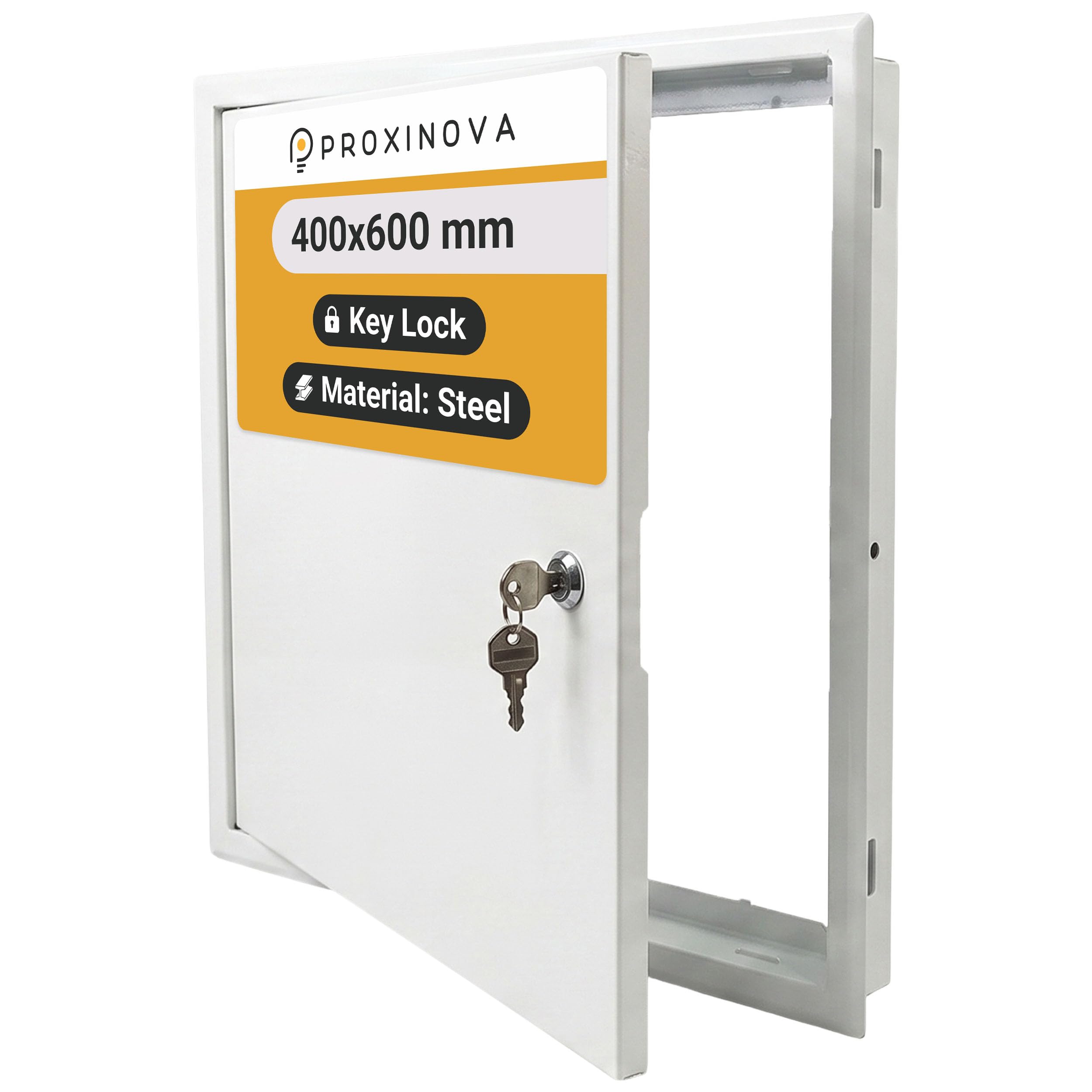 Proxinova Access Panel 400x600 Metal Inspection Hatch with Key Lock, White Steel Wall Ceiling Access Door for Plasterboard, Fuse Box Cover, Meter Cabinet, Pipe Wire Service Hatch Flush Fit
