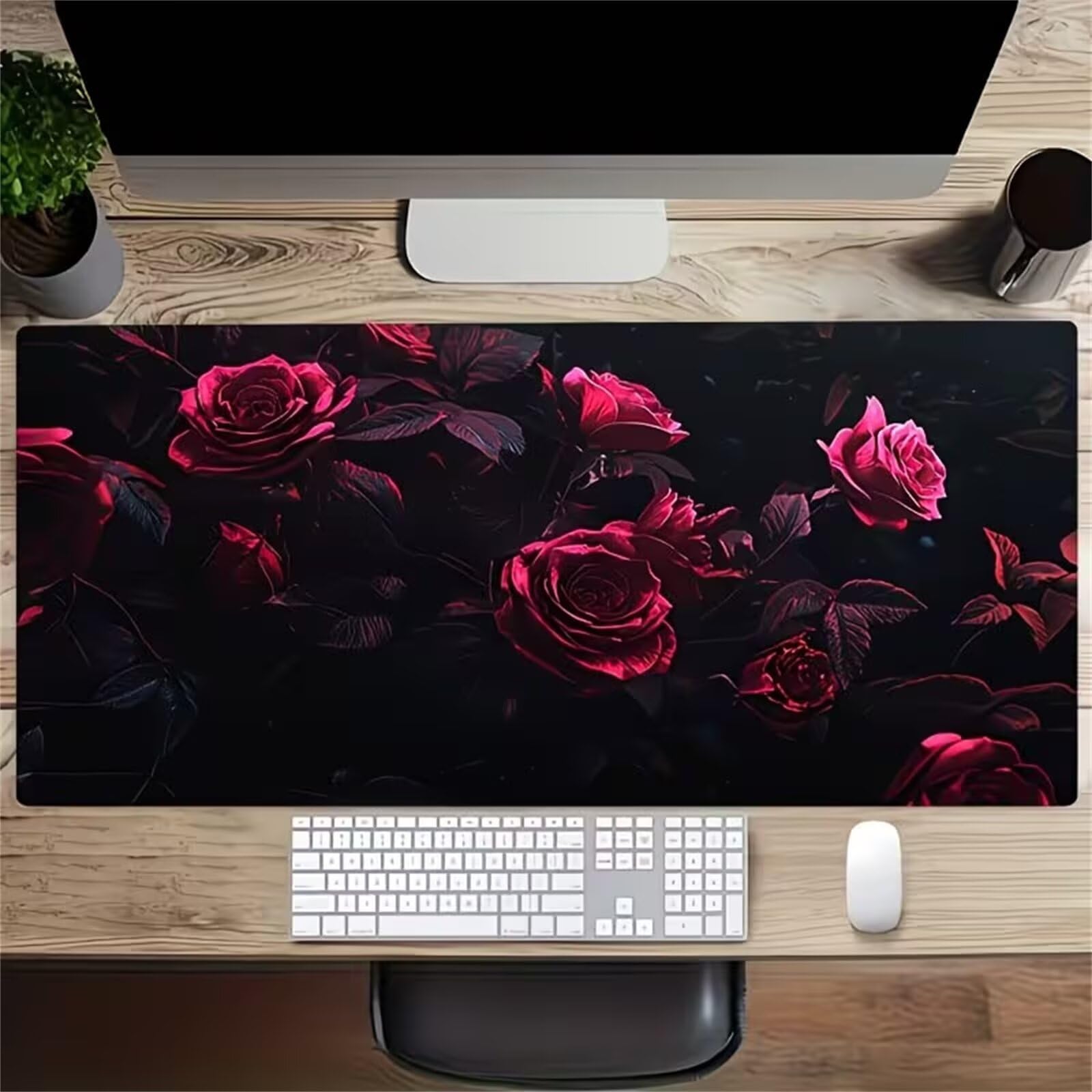 Tappetino Mouse XXL 700x400x3mm Rose di Borgogna tappetino per mouse Gaming,Base Antiscivolo,con Bordi Cuciti,Sottomano Grande Dimensione per Uffici e Scrivanie da Gioco
