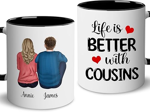 WHIDOBE Taza personalizada de cerámica personalizada de 11 onzas y 15 onzas con avatares, nombres, citas, regalo personalizado para hermanos,