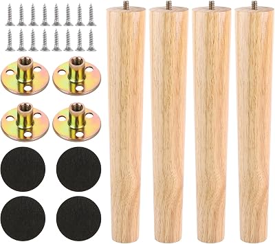 30cm Wooden Furniture Legs Set of 4, Nature 12inch Solid Wooden Sofa Chair Legs, Sofa Replacement Feet with Mounting Plate & Screws for Cabinet, Bed, Chair, Sofas, Dresser Table and TV Stand