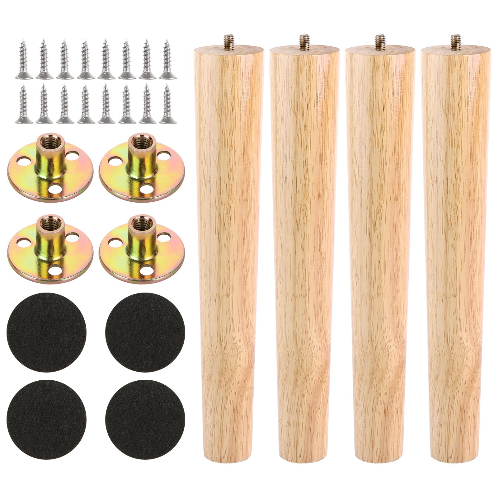 VIDETOL 30cm Wooden Furniture Legs Set of 4, Nature 12inch Solid Wooden Sofa Chair Legs, Sofa Replacement Feet with Mounting Plate & Screws for Cabinet, Bed, Chair, Sofas, Dresser Table and TV Stand