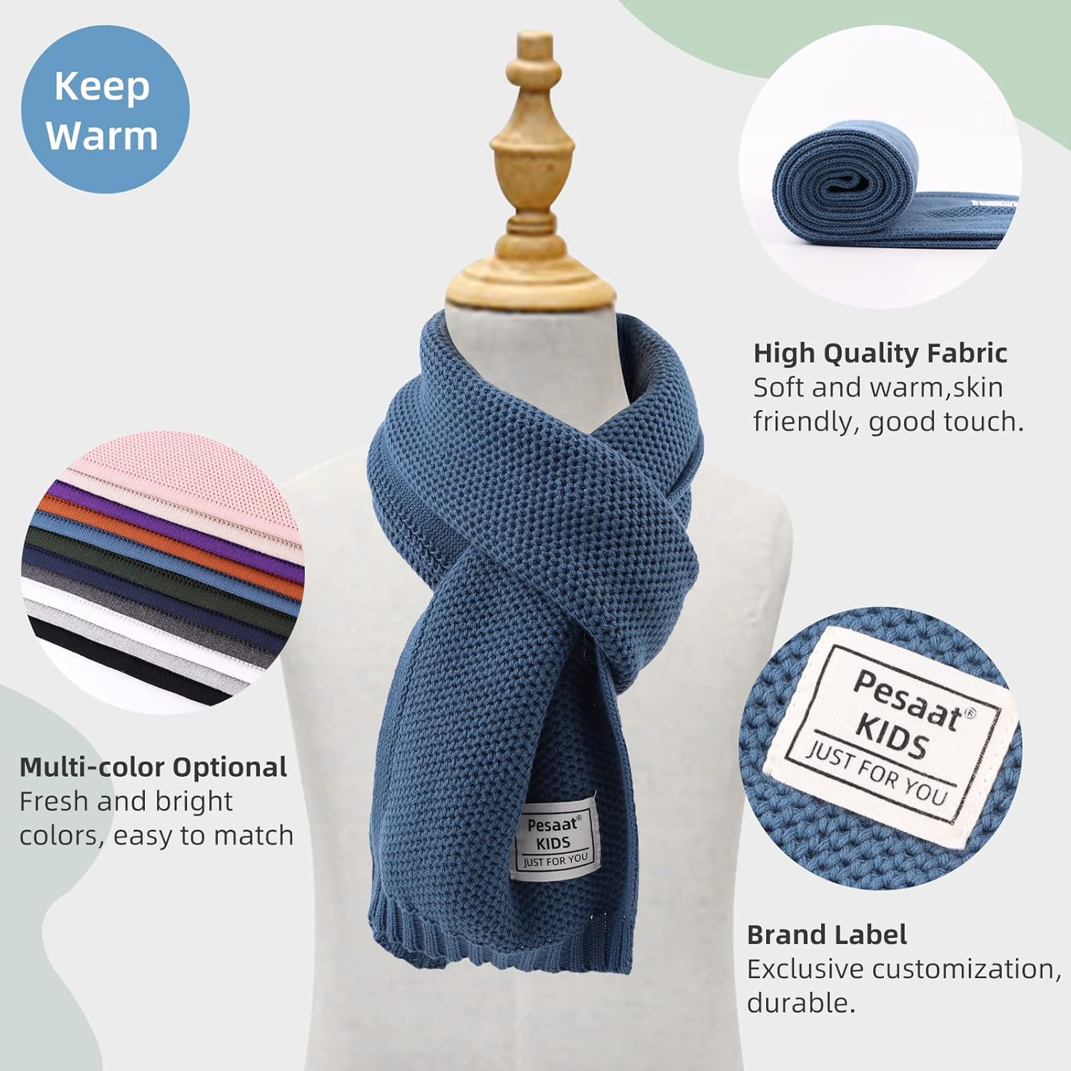 PESAAT Kids Winter Infinity Scarf Knit Toddler Boy Girls Scarves Cotton Outdoor Neck Warmer for Children 3-15 Years - Image 3