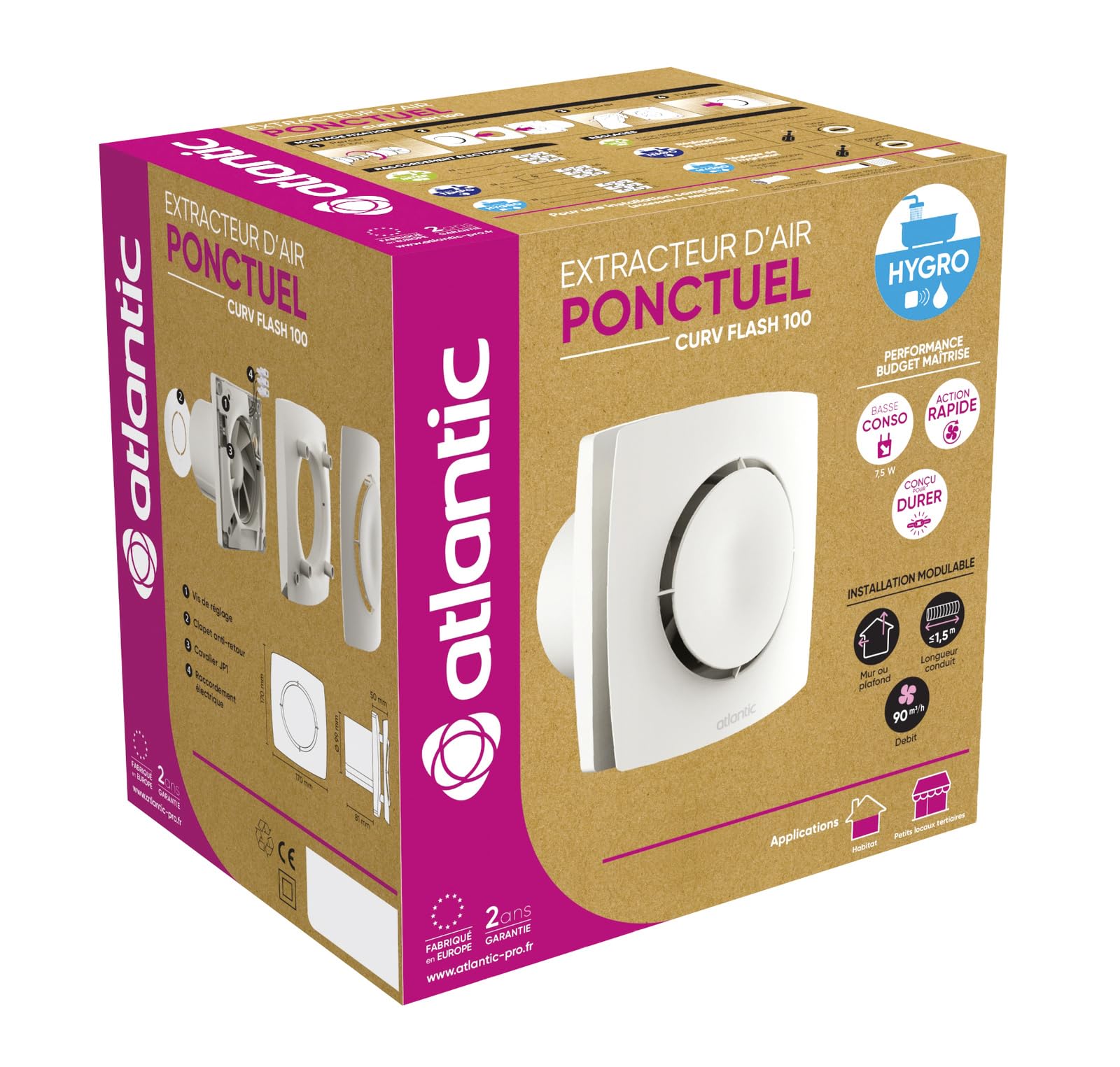 Extracteur d'air ponctuelle Curv Flash 100 PIR Atlantic