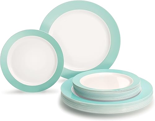 Paquete de 100 platos desechables (50 invitados), platos pesados de plástico desechables para fiestas de boda, cena de 50 x 10.25 pulgadas +