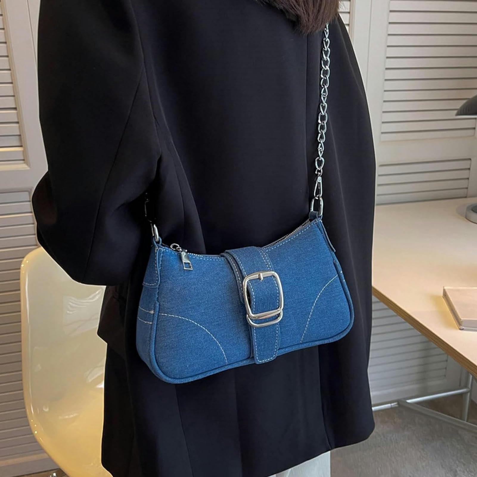 Borsa Donna Tracolla Stume da Spalla da Donna in Denim da Donna Borsa A Tracolla da Donna Sacca da Donna Casual-blue-25x7x13