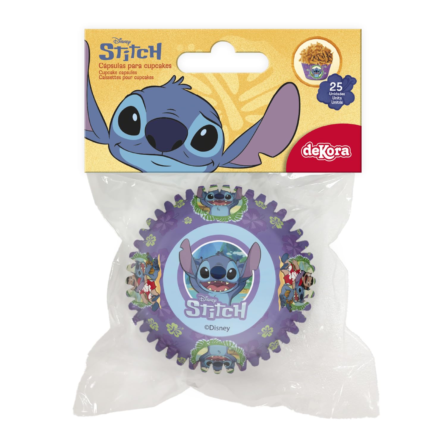 dekora - Papilotki do muffinek Stitch Disney, 25 papierowych foremek do babeczek do piekarnika i mikrofalówki, łatwe wyjmowanie, 5 x 3 cm, do cupcakes i muffinek