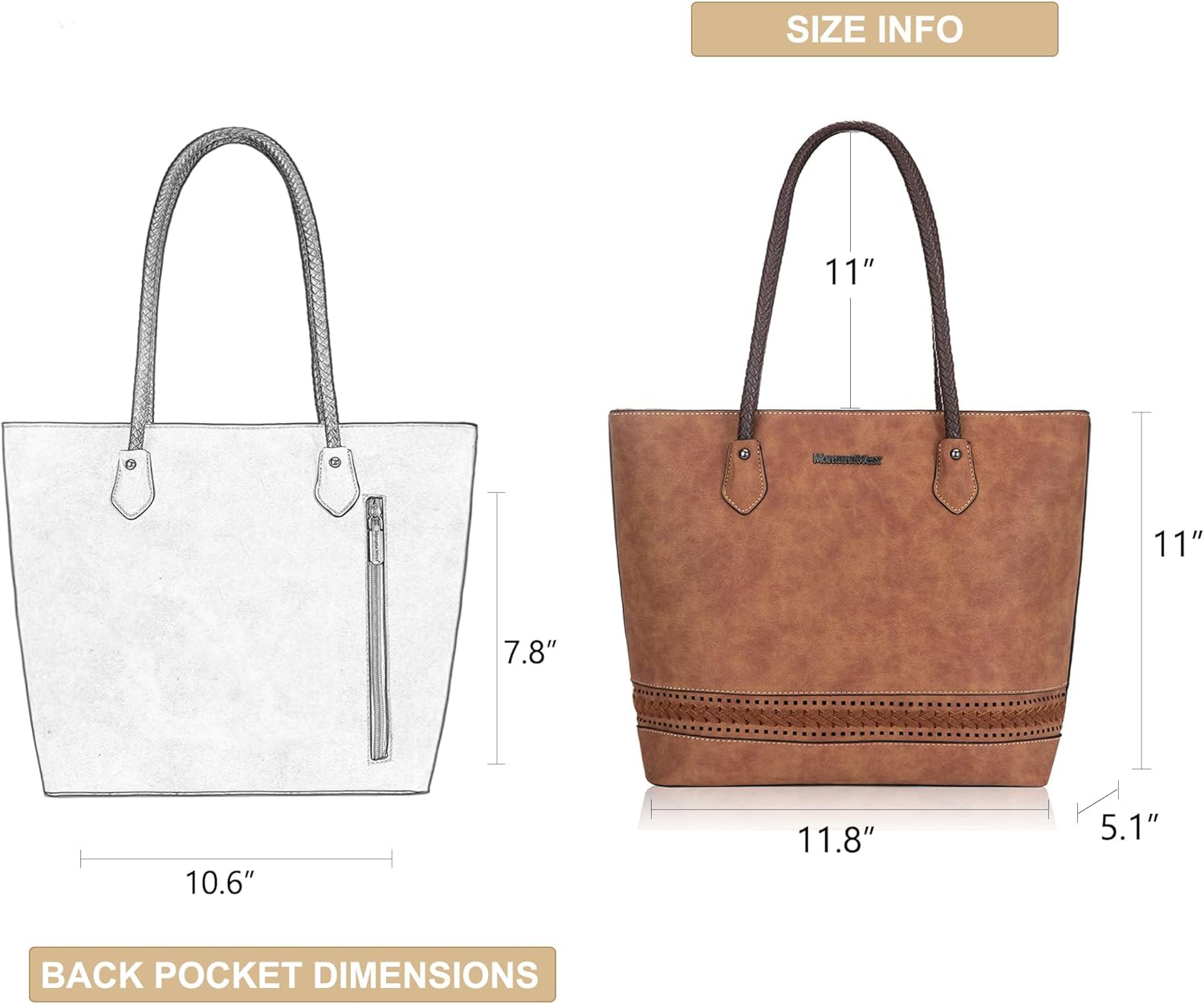 Montana West Woven Tote Bags for Women Purses and Handbags with Back Zipper Pocket - Image 3