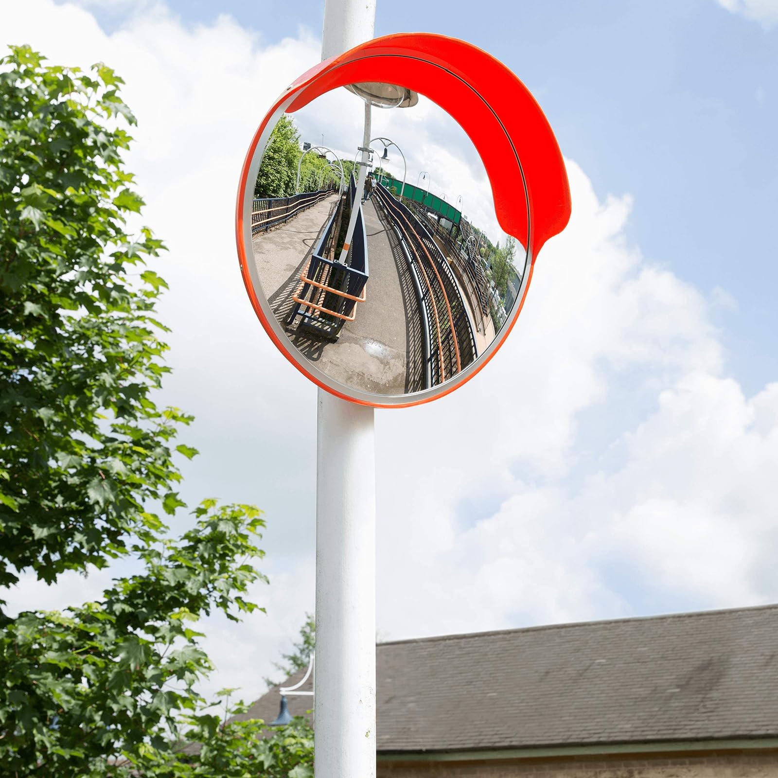 Specchio di sicurezza stradale convesso, Specchio di sicurezza convesso visibile grandangolare da 60 cm, Staffa per montaggio a parete regolabile, Specchio per vialetto per garage, traffico, vialetto