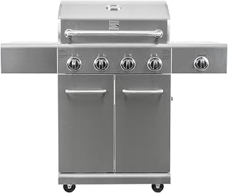 4-Burner BBQ Gas Grill with Searing Side Burner, Stainless Steel Propane Grill, 52,000 BTUs, Cabinet Style, Includes Warming Rack, Electronic Ignition & Stainless Steel Cooking Grates
