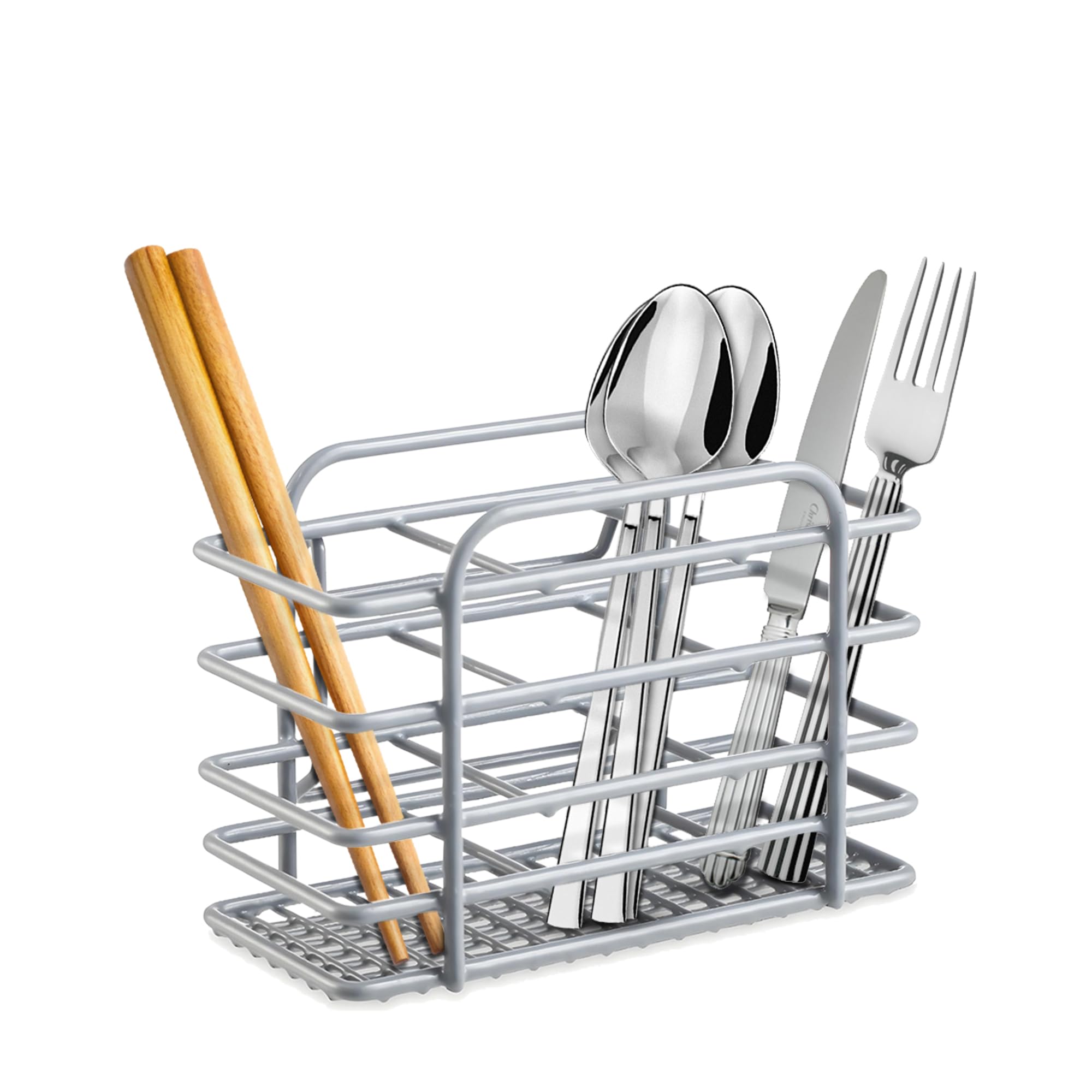 Casa & Casa Grey Wire Coated Cutlery Holder, Kitchen Utensils Drying Rack, Knife & Spoon Holder, Self-Draining Rack, Rust Resistance,