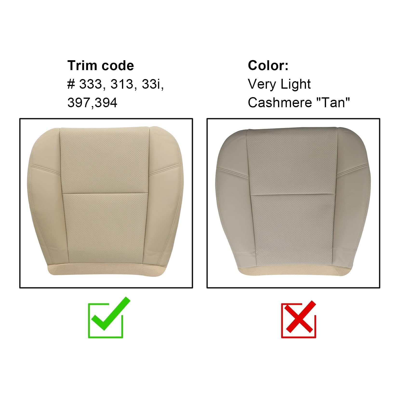 Priprilod Tan #333 313 Leather Perforated Driver or Passenger Bottom Seat Cover Fit for Chevy Tahoe Suburban GMC Sierra Yukon 2007-2014 Fit for Cadillac Escalade 2009 2010 2011 2012 2013 2014