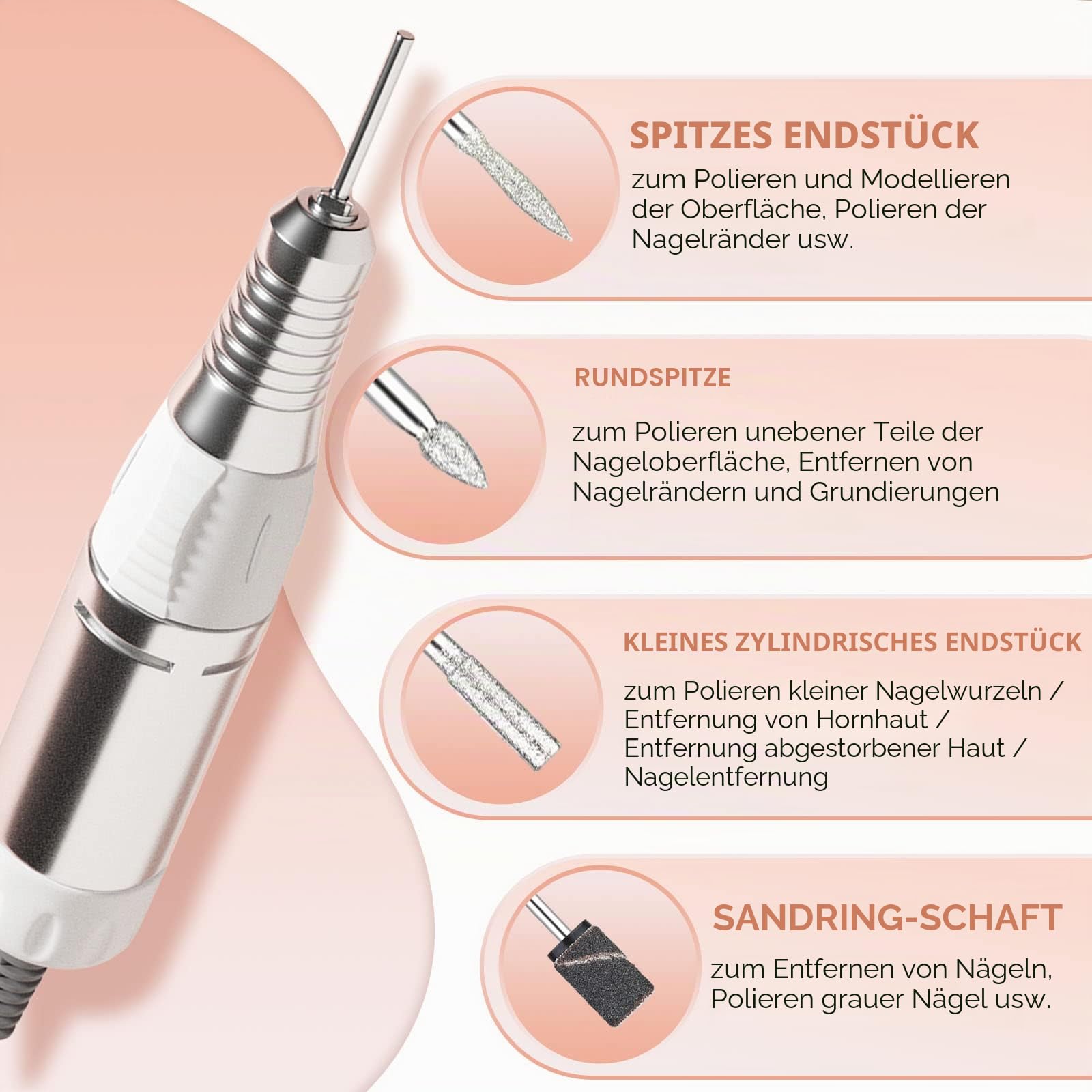 Nagelfräser JCMaster, Nagelfräser für Gelnägel 30,000 U/Min, Fräser für Gelnägel Acrylnägel inkl 4x Bits für Anfängern, LED-Anzeige Maniküre Pediküre Set für Nagelstudio
