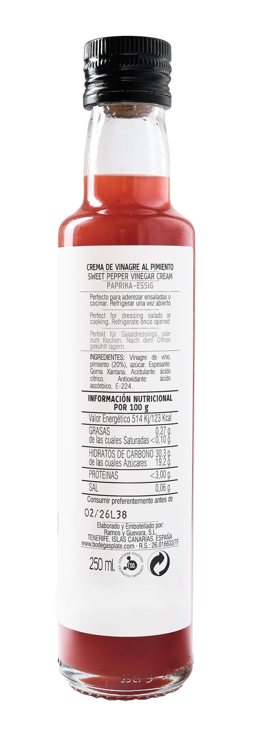 Crema de Vinagre de Pimiento 250 ml Aderezo artesanal vegano sin gluten