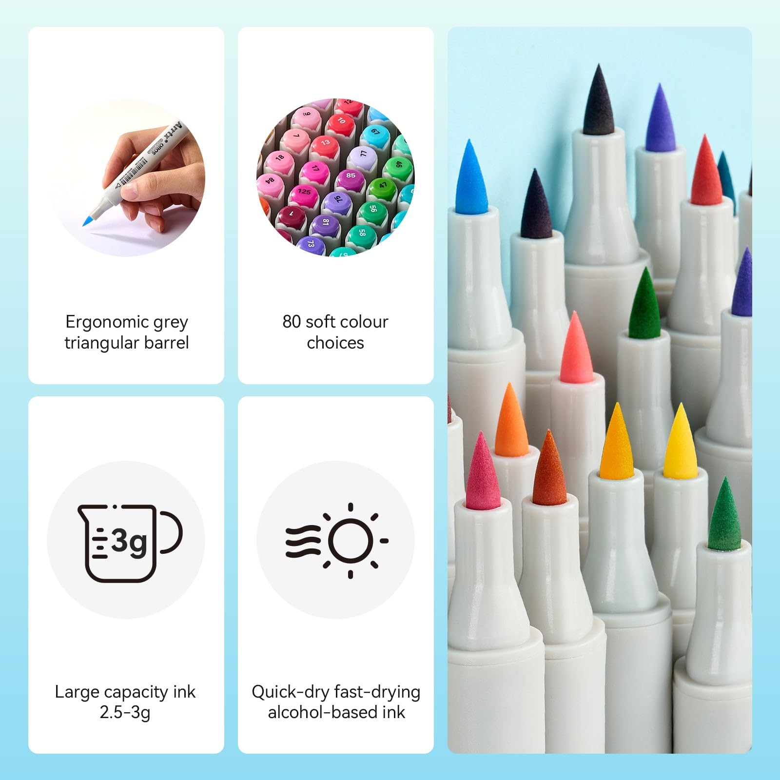 Arrtx ALP 80 Alcohol Markers Paint Marker Dual Tip 3