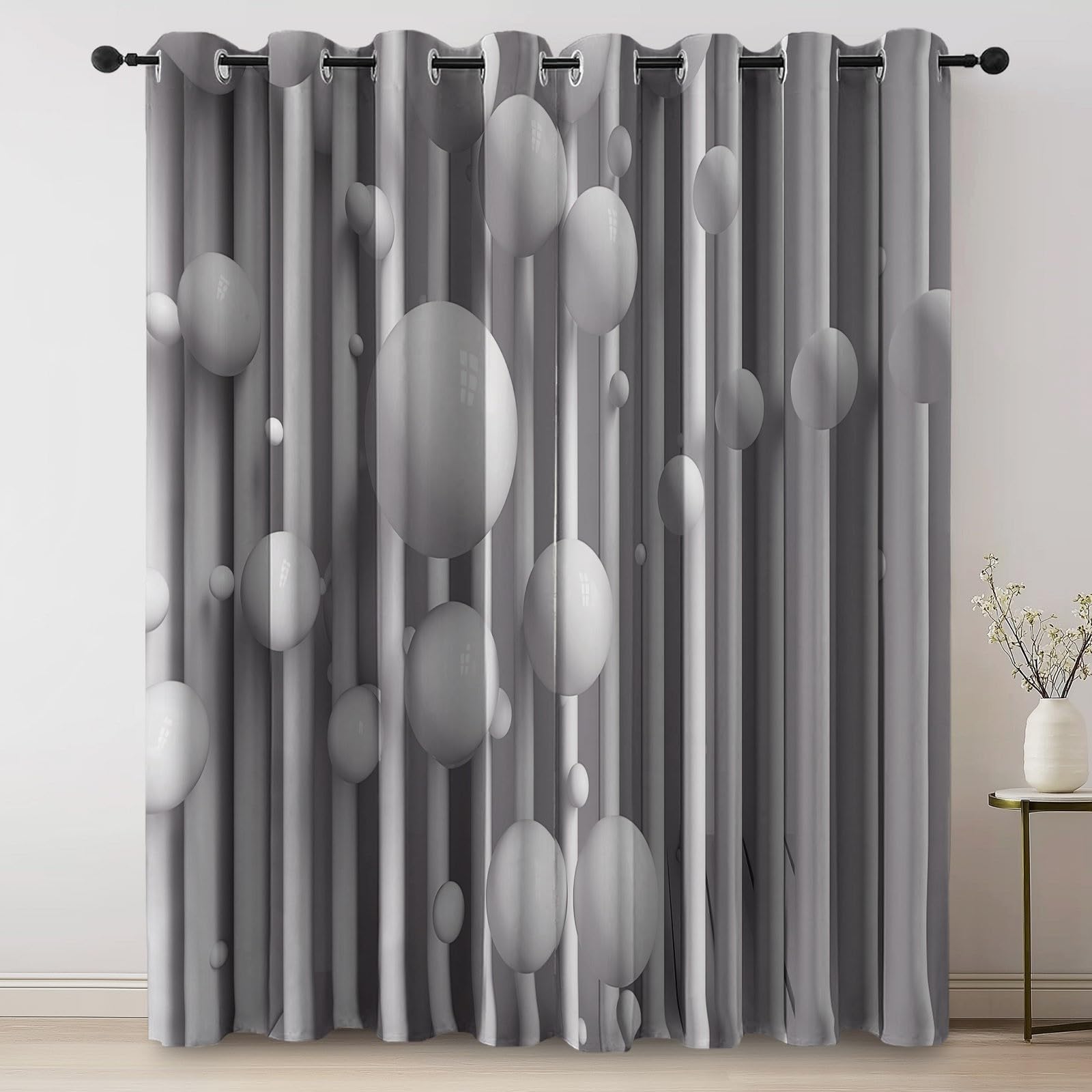 Blanc Rideau Occultant Thermique Isolant Anti Froid et Chaleur 150L X 280H cm (2 Panneaux), Abstrait Vagues Géométrique 3D Rideaux Opaques Oeillets Anti UV Anti Bruit, Decoration Chambre Maison Salon
