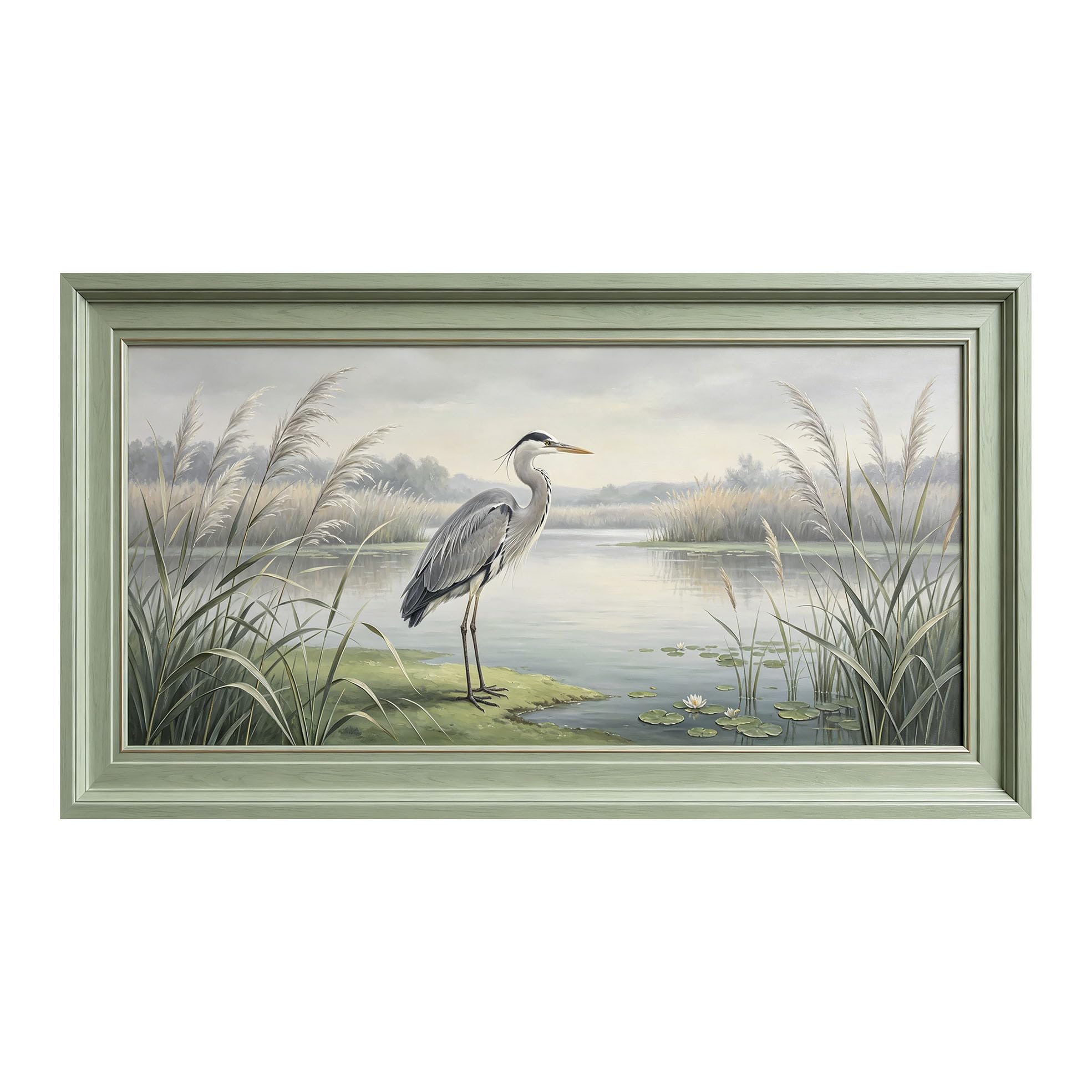 Yzpallescene 3D 3D Framed Wall Art 50cm×90cm Heron Lake Landscape Watercolor Large Size SelfAdhesive Removable Wall Decor Prints Artwork for Living Room Bedroom Office