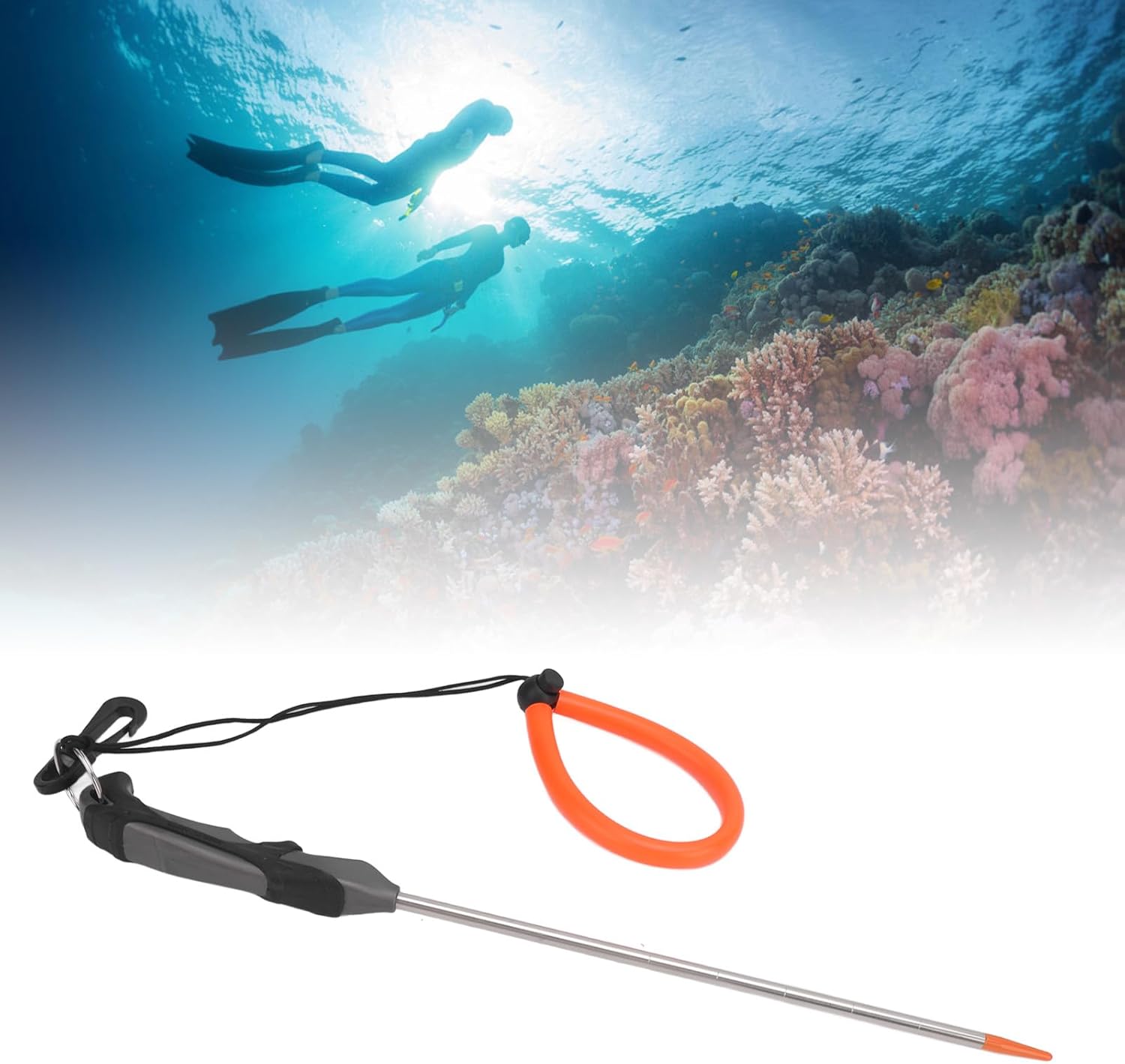VGEBY Stainless Steel Diving Stick with Gray Handle, Convenient Carry, Versatile Use for Diving, Detecting, Underwater Exploration