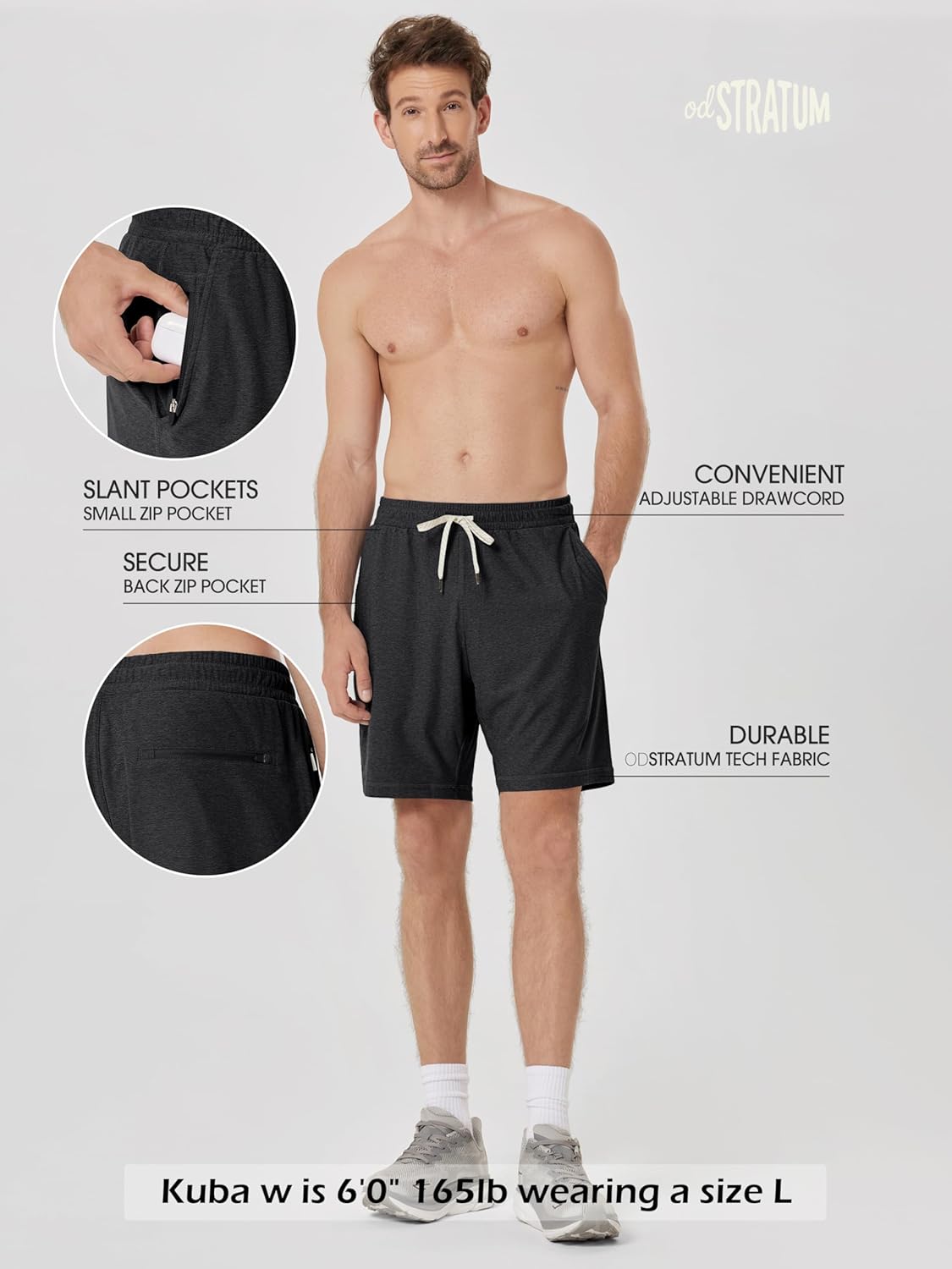 ODODOS Men's Performance Shorts 7" – Ultra Soft odSTRATUM Tech Everyday Shorts with Adjustable Waist and Secure Pockets