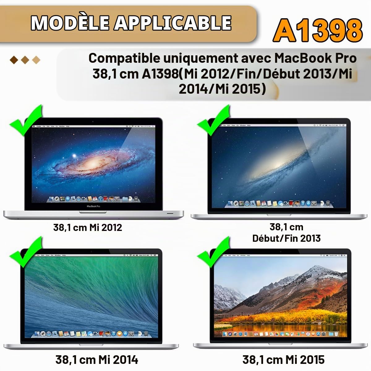 Ensemble de haut-parleurs interne à droite et gauche pour les haut-parleurs de remplacement compatible avec MacBook Pro 15 "Retina A1398 No. 609-0336-A Series (Mid 2012, début 2013) 2014 2015