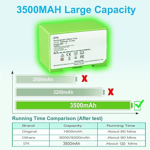 Miniatura 4 de DTK i7 - Batería de repuesto compatible con iRobot Roomba e e i Series i7+ e5 e6 7150 7550 i3 3150 i3+ 3550 i4 4150 i4+ 4624864 ABL-D1 3500mAh