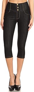Women's Capri Denim Jeggings High Waisted Pull on Stretch Cropped Skinny Pants Regular & Plus Size