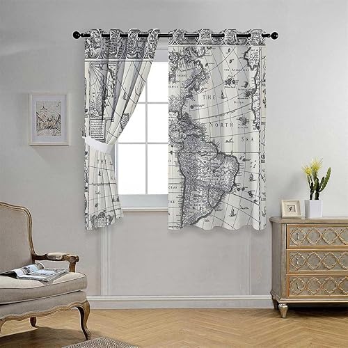 Miniatura 2 de Cortinas De Cocina Modernas Wanderlust Decor - Cortina de pared corta con ojales, 85 pulgadas de ancho por 108 pulgadas de largo, 2 paneles