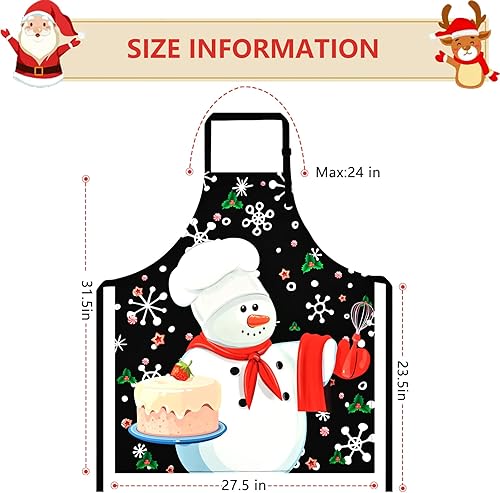 Miniatura 7 de ASPMIZ Delantales de Navidad para adultos con correa ajustable para el cuello, delantal de Navidad de muñeco de nieve para cocina, delantal de nieve