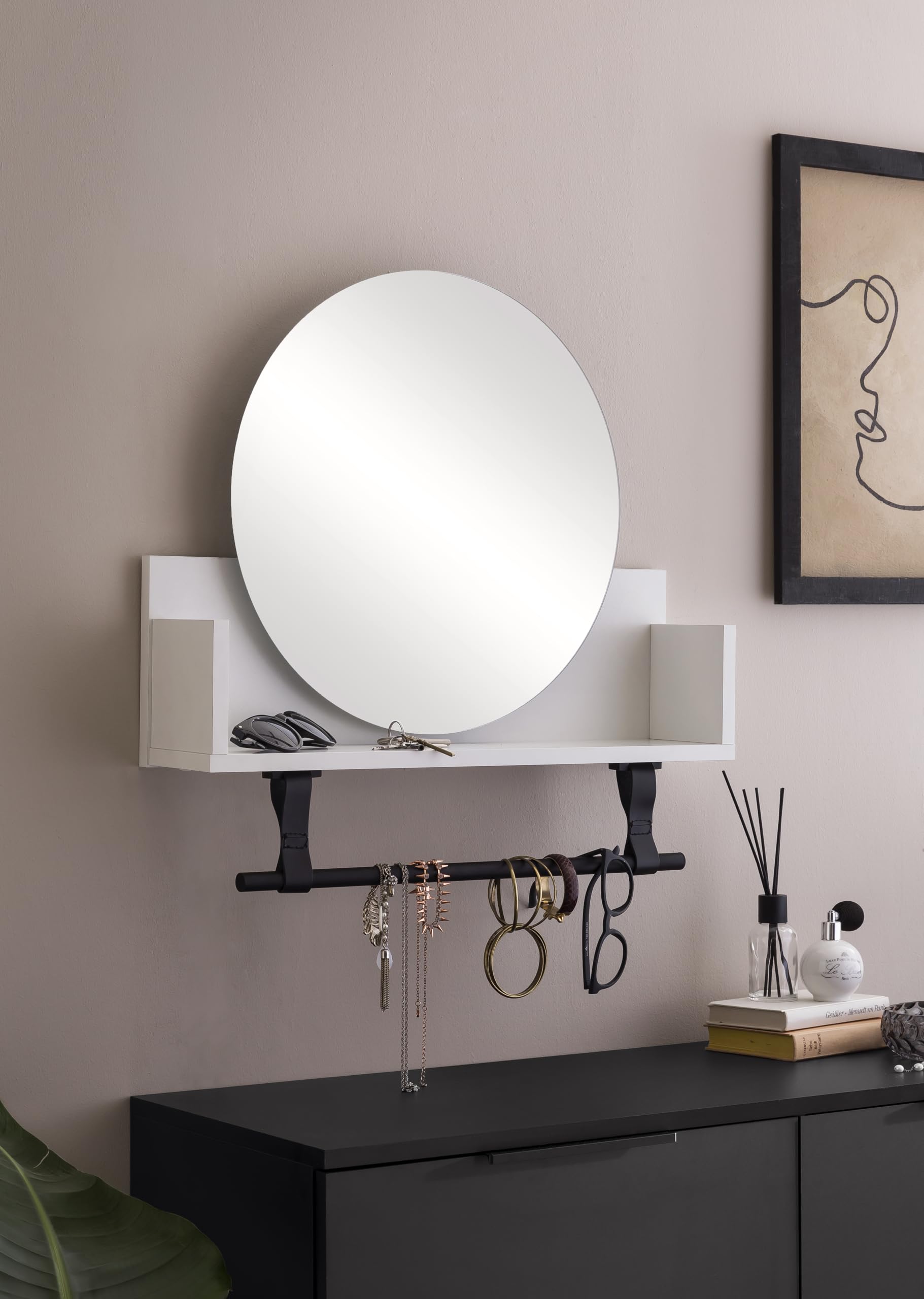Étagère avec miroir Ella gain de place avec porte-serviettes