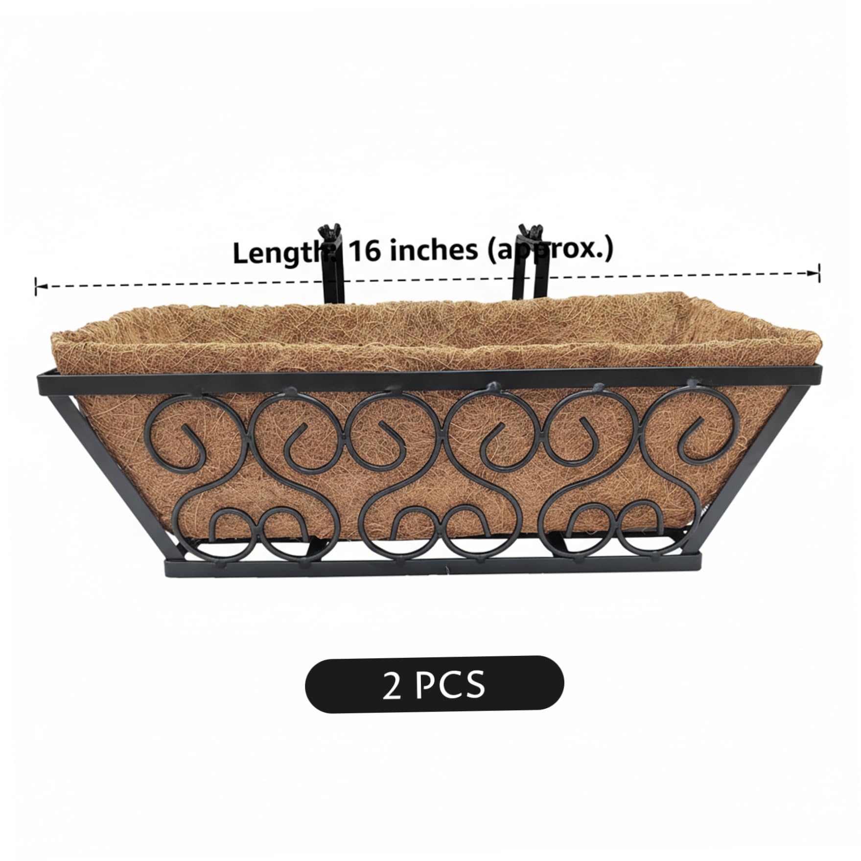 Confezione da 2 fioriere da ringhiera fioriere sospese da 40 cm con staffe regolabili e rivestimento in fibra di cocco per balcone terrazzo e veranda.