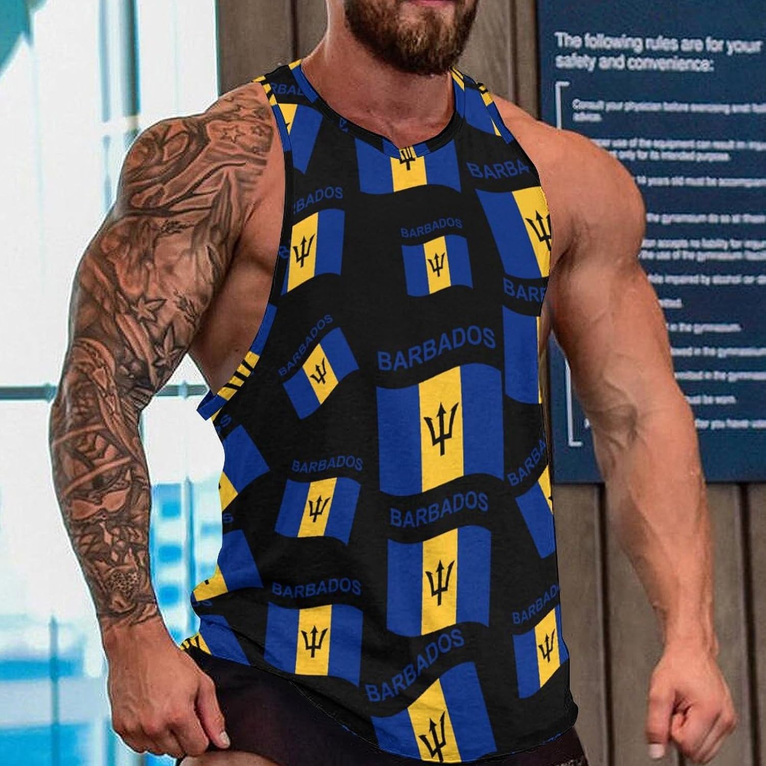 Flag of Barbados Men's Tank Tops Sleeveless Muscle Shirts for Men Lightweight Vest Crew Neck T-Shirts