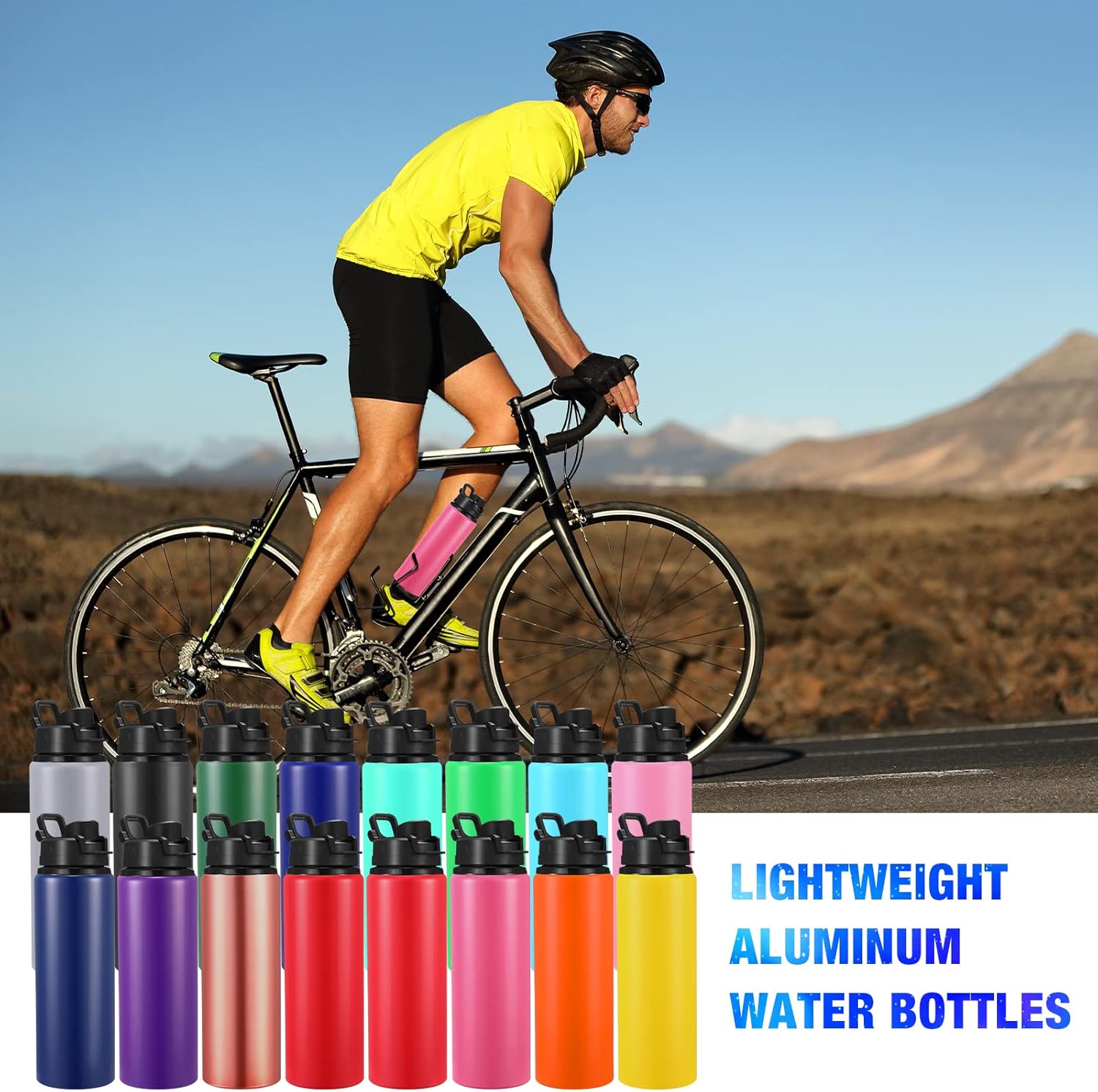 Sunnyray 16 Pcs Aluminum Water Bottle Bulk Multicolor Reusable Sports Bottle with Snap Lids Multipack Vacuum Water Flask for Travel Camping, Picnics, Gym, Hiking, Cycling, Fishing