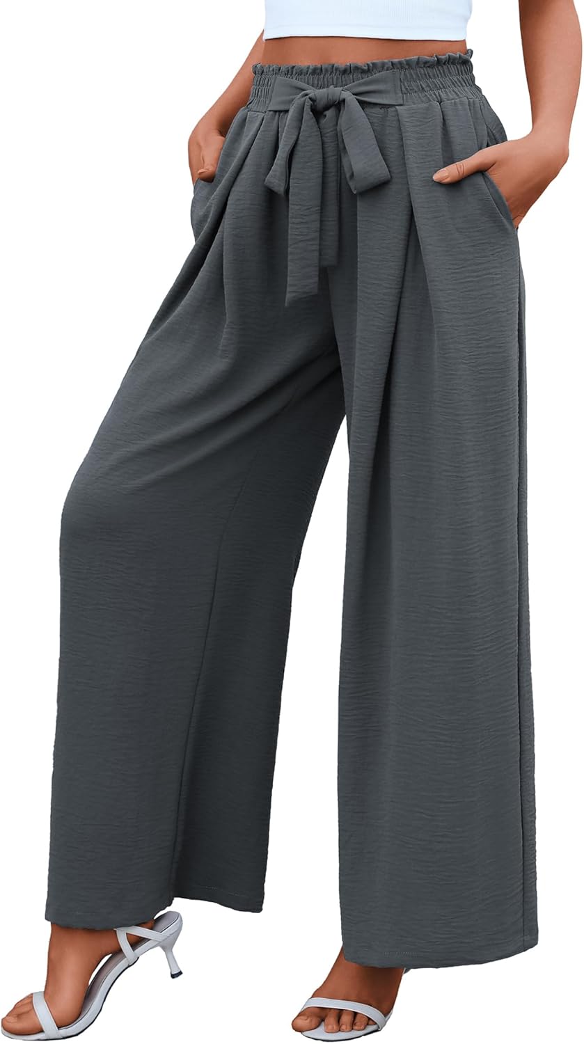 Women's High Waist Wide Leg Long Palazzo Pants Front Knot Tie Elastic Trousers with Pockets Lounge Business Work Pants - Image 2