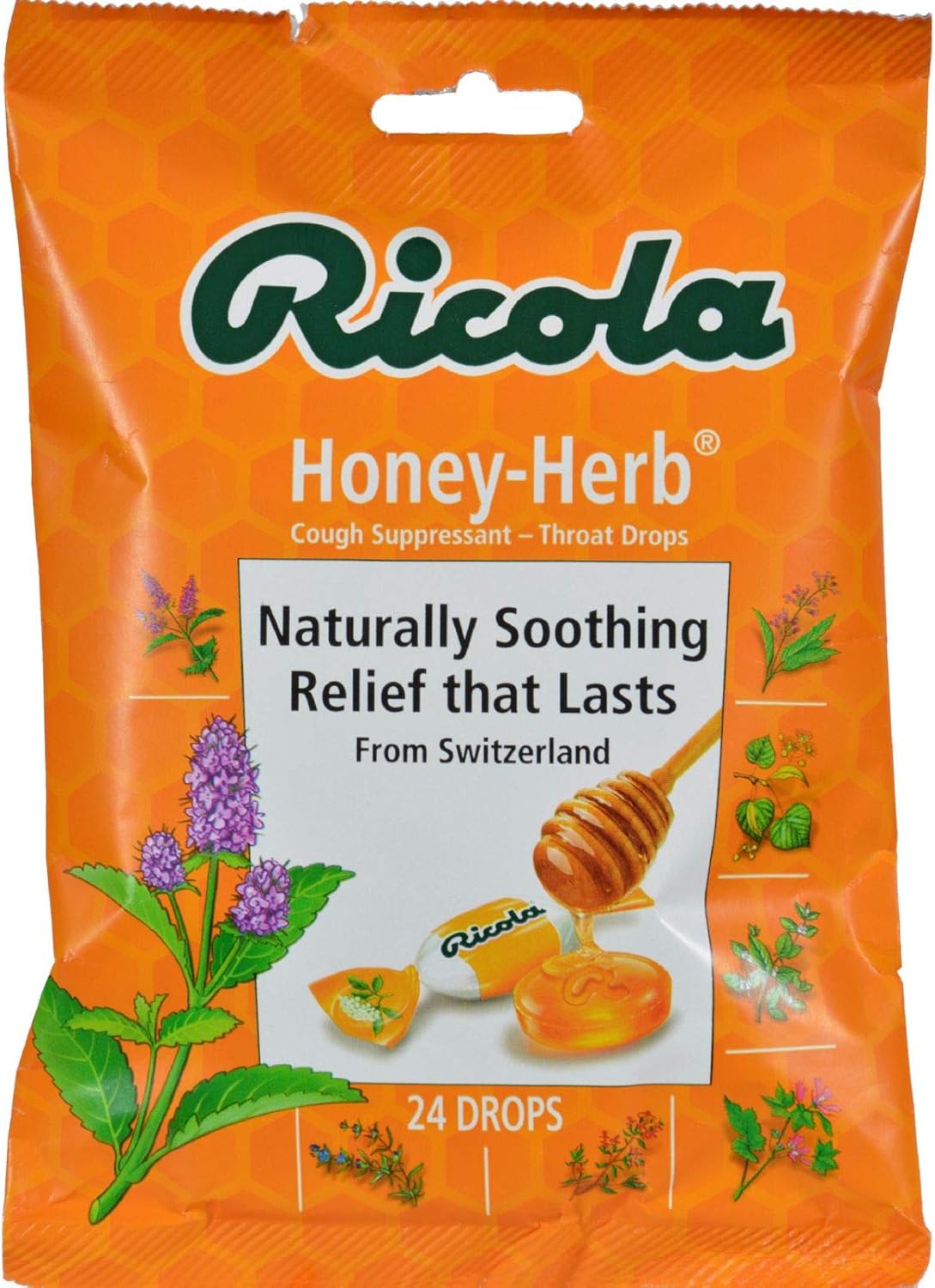 Ricola Honey Herb Cough Drops - Natural Swiss Herbs & Honey for Sore Throat Cough Relief, 24ct (12 Packs)