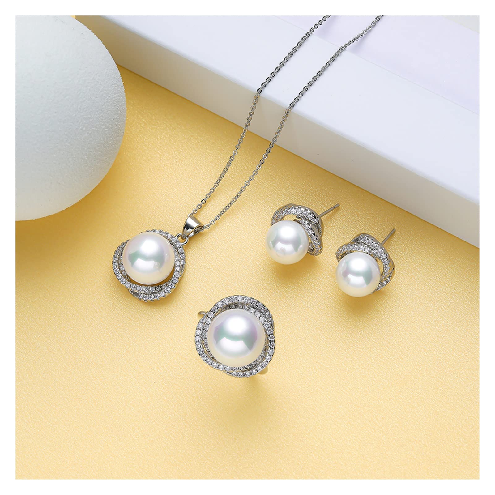 Exquisite Halskette for Frauen Sets Halskette Ohrringe Ring Anhänger Choker Engagement Schmuck Zubehör Anhänger Halskette Handgemachte Geschenke für Sie und Ihn