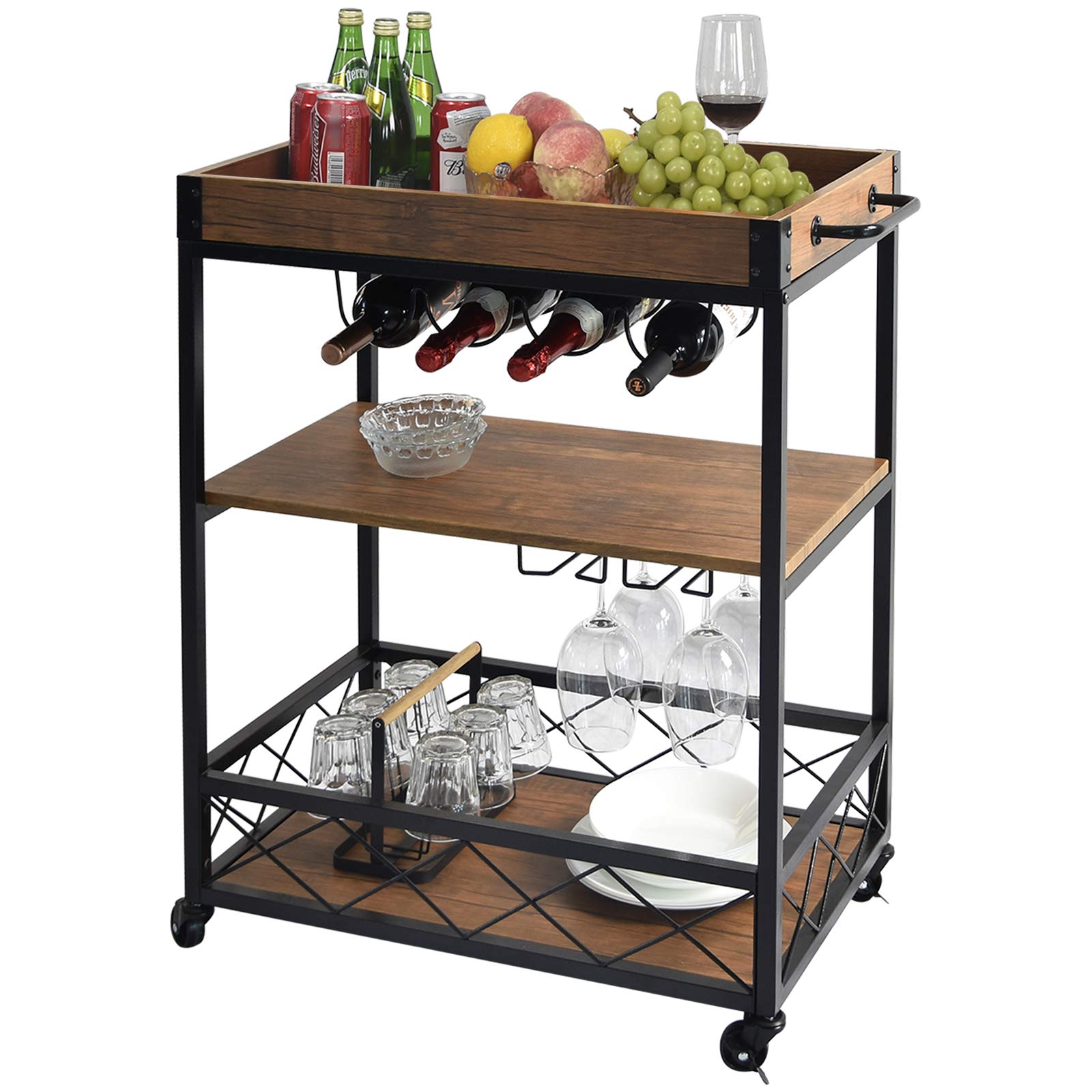 Buy CHARAVECTOR Bar Cart Kitchen Bar&Serving Cart for Home with 3 Tier